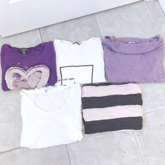 💜 3 Top Bundle Short Sleeve Long sleeve / Shirt/ White and purple - Picture 4 of 5